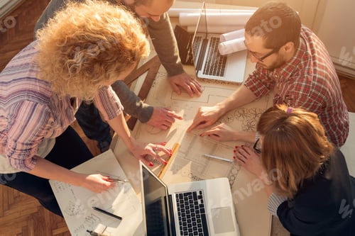 Preview: Team Made Of Young Architects In The Sunny Office.