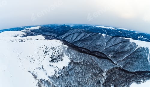 Preview: Aerial view of the mystical landscape of a winter