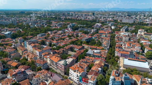 Preview: Plovdiv, Bulgaria. Scenic view of the Old Town district with the Friday Mosque and the Nebet Tepe