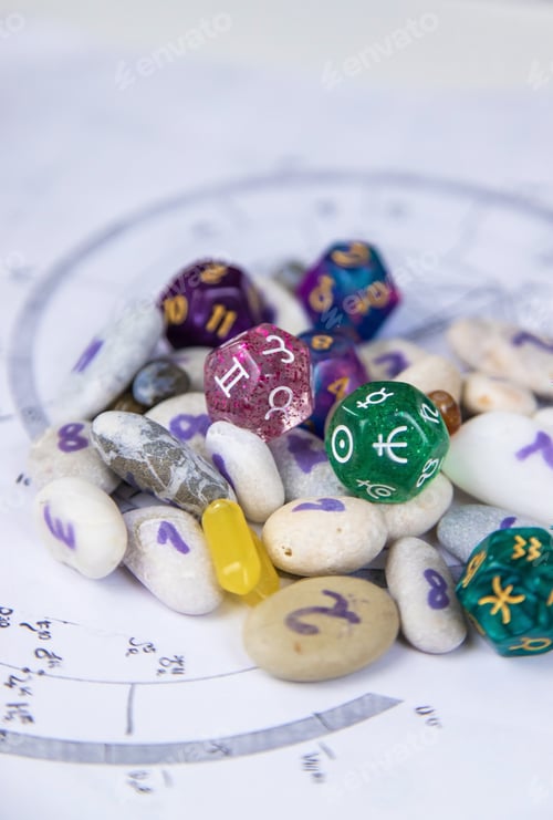 Preview: Numerology numbers on the table astrology. Selective focus.