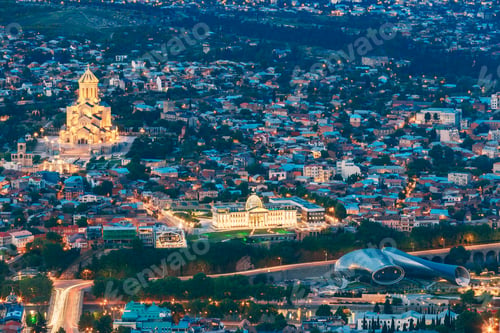 Preview: Tbilisi Georgia. Scenic Aerial Cityscape, Famous Landmarks In Br