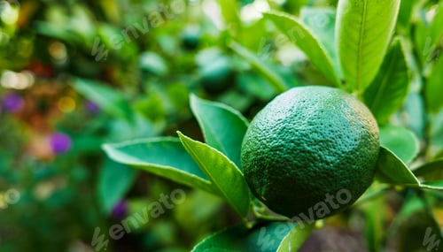 Vorschau: Nahaufnahme reifer grüner Limettenfrüchte, die auf einem Baum wachsen.