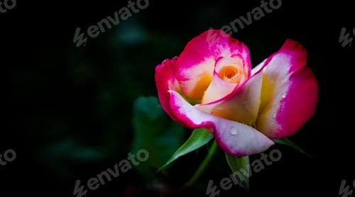 Preview: Vibrant pink and white rose close-up.