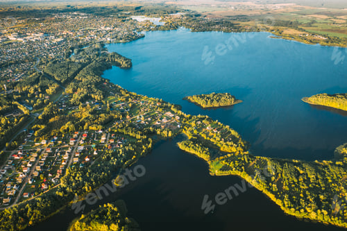Preview: Lyepyel, Lepel Lake, Beloozerny District, Vitebsk Region. Aerial View Of Lyepyel Cityscape Skyline