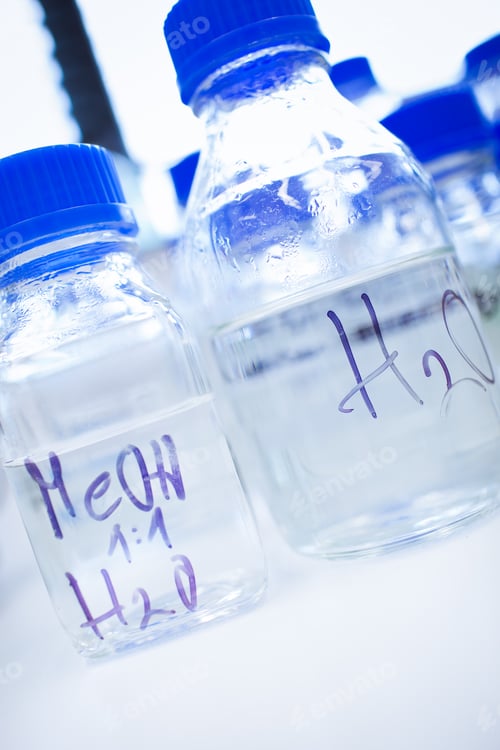 Preview: Glassware in a chemistry lab (shallow DOF; focus on the beakers