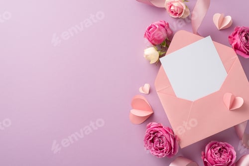 Preview: March 8th scene. Looking down from top view on envelope peeled open