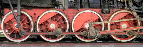 Preview: Big red wheels of a steam locomotive