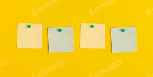 Preview: Mock up sticky notes on yellow background. Business concept, strategy, planning