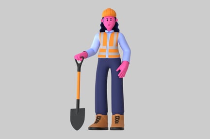 Preview: Cartoon Female Construction Worker with Shovel