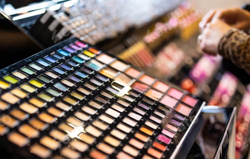 Preview: Eye shadow palette for make up, exhibition in beauty store