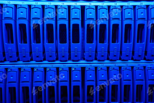 Preview: Data backup hard drives from an IT cloud backup system in a data center