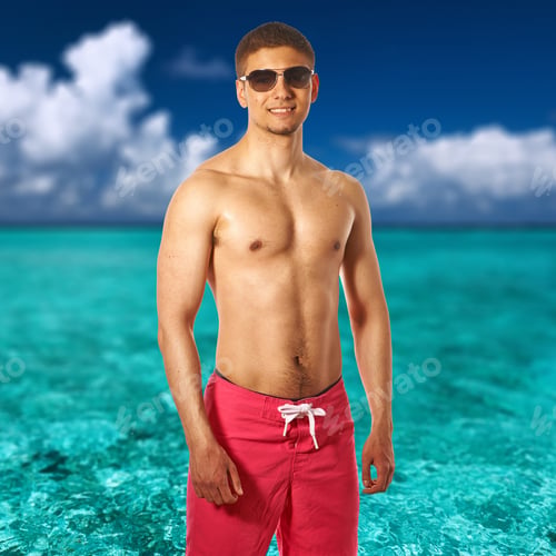 Preview: Man On Tropical Maldivian Beach.