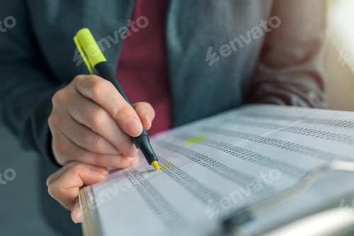 Preview: Businesswoman highlight business report results paper