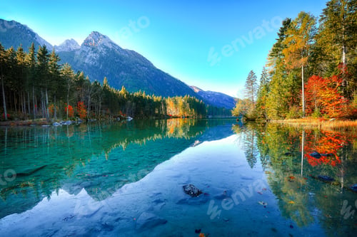 Preview: Fantastic autumn sunrise of Hintersee lake