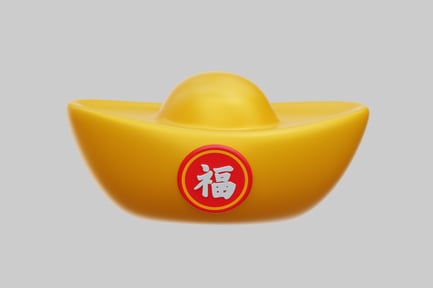 Preview: Golden Chinese Sycee Ingot With Fu Character