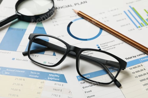 Preview: Concept of financial planning with accessories, close up