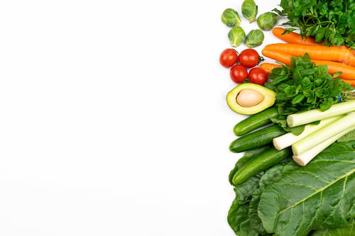 Preview: Fresh vegetables with avocado. healthy food background Isolated on white
