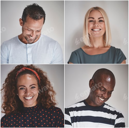 Preview: Collage of a smiling group of ethnically diverse entrepreneurs