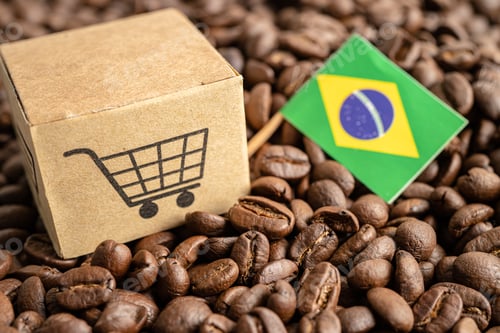 Preview: Brazil flag on coffee bean, import export trade online commerce concept. flag on coffee bean,