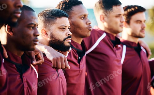 Preview: Rugby, diversity or team with solidarity or support ready for a tournament match event or sports tr