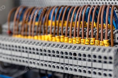 Preview: Electrical panel with fuses and contactors, close-up.