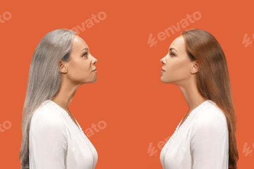 Preview: Comparison. Portrait of beautiful woman