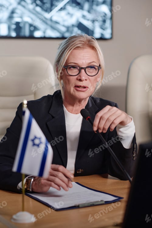 Preview: Businesswoman giving an interview at conference