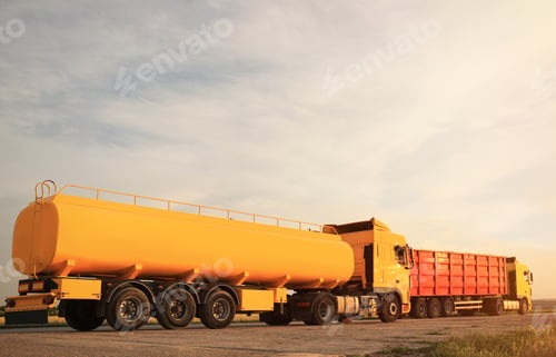 Preview: Modern bright trucks parked on country road