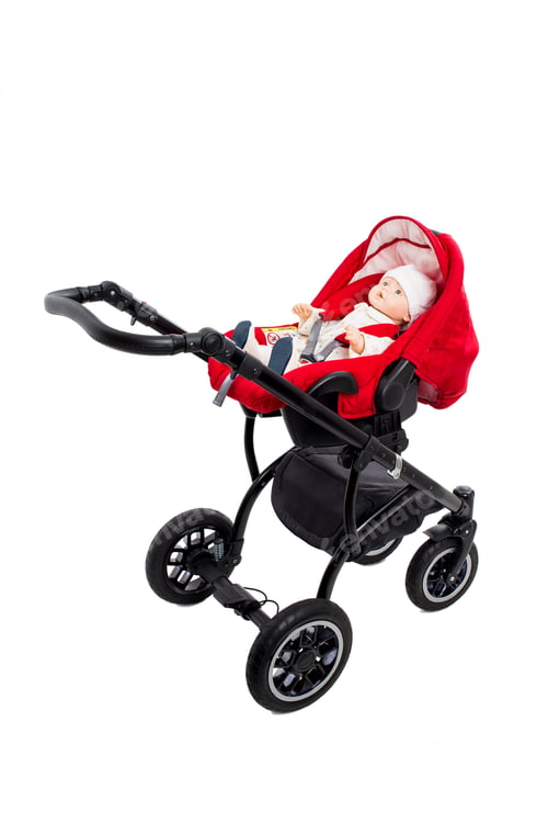 Preview: Infant Mannequin inside Stroller with Red Seat