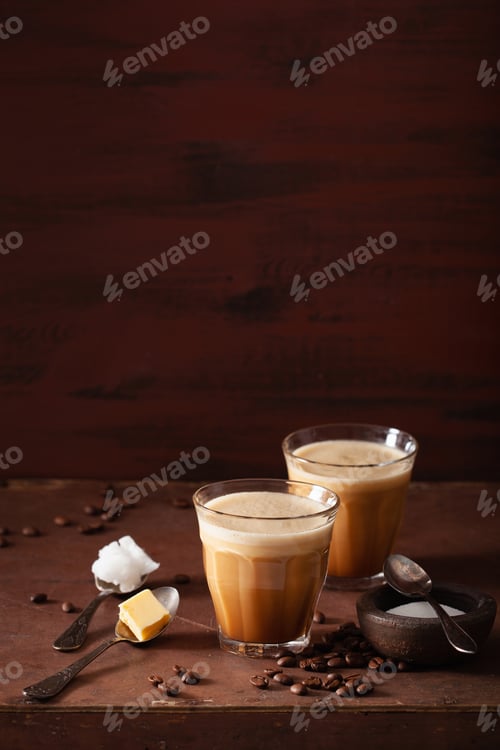 Preview: bulletproof coffee, keto paleo drink blended with butter and coconut oil