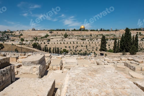 Preview: Dome of the Rock view from the Mount of Olives, Jewish Cemetery, Jerusalem, Israel