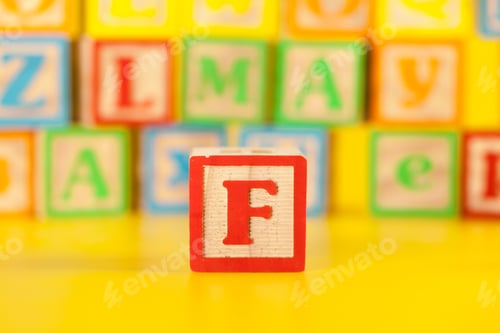 Preview: Photograph of colorful Wooden Block Letter F