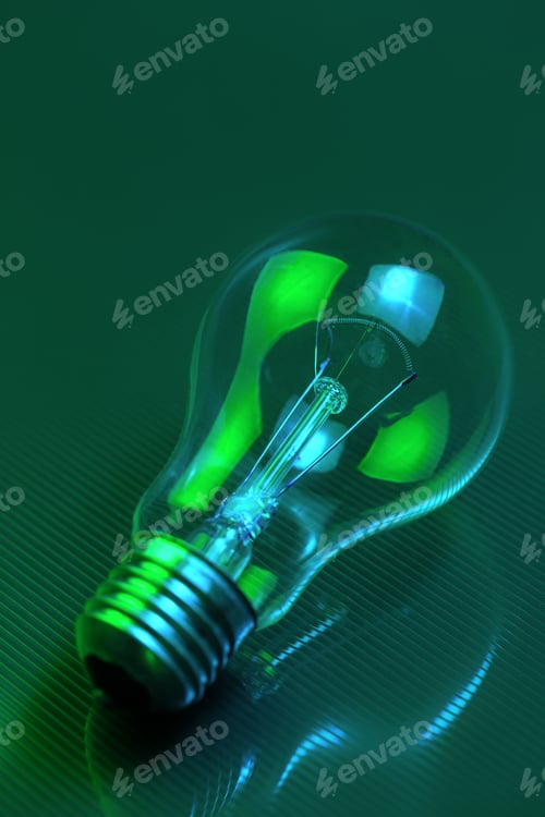 Preview: Photo of light bulb lamp in neon light. Ideea concept.