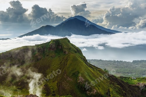 Preview: Active Indonesian volcano Batur in the tropical island Bali. Indonesia. Batur volcano sunrise
