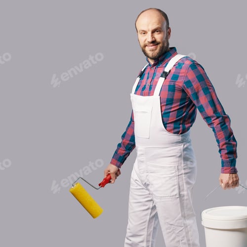 Preview: Professional painter posing with paint roller