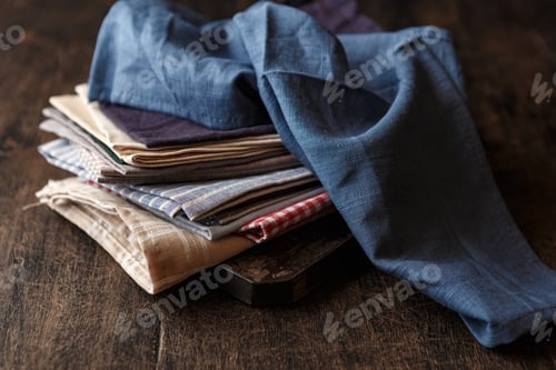 Preview: Folded Cloth Napkins Stacked on Wooden Surface