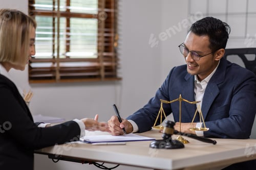 Preview: Business Asian people and lawyers, Businessman and lawyer discuss the contract document. Judge gavel