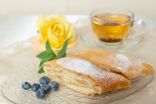 Preview: Strudel, Tea, and Yellow Rose: A Peaceful Still Life