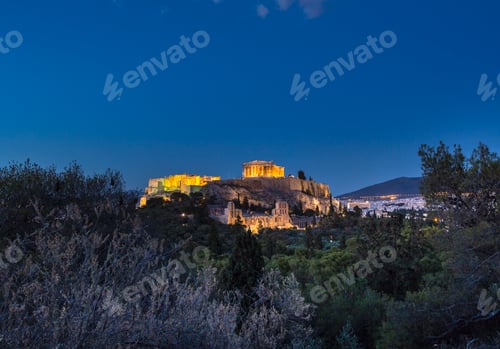 Preview: The Acropolis illuminated at night, Athens, Attiki, Greece, Europe