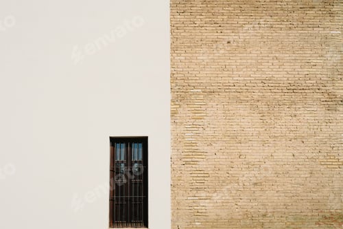 Preview: Background of a wall half white and half with bricks, divided into two halves.