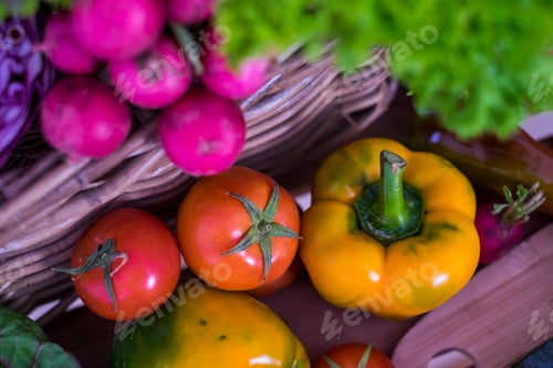 Preview: group of mixed vegetables ready for salads. healthy food
