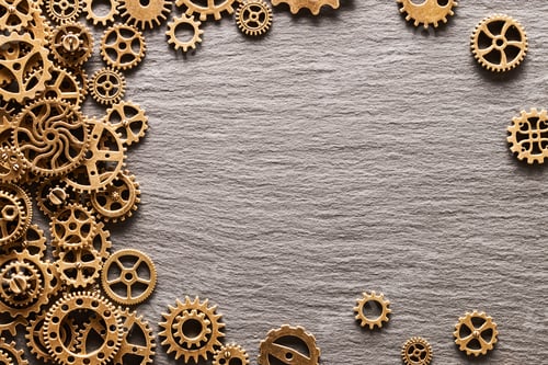 Preview: Various metal cogwheels and gear wheels