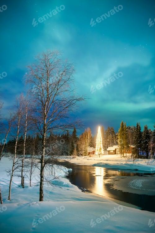 Preview: Northern Lights (aurora borealis) over Akaslompolo, a small town in Finnish Lapland, inside Arctic C