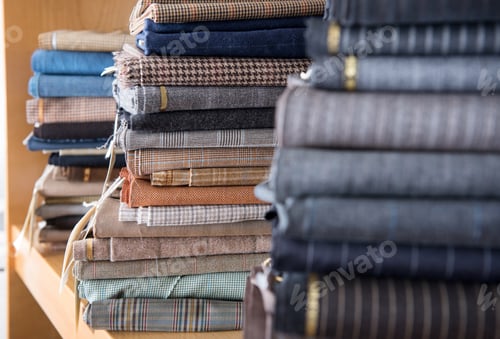 Preview: Stacks of textiles in close up view