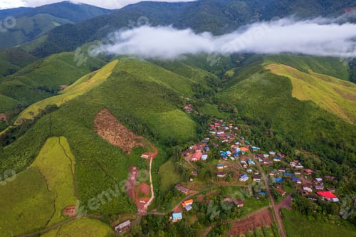 Preview: Top view Landscape of Morning Mist with Mountain Layer