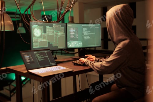 Preview: Cyber criminal cracking database password, hacking computer system