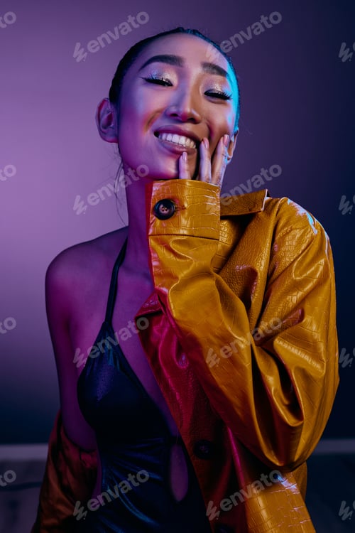 Preview: Background woman colorful disco purple light beauty fashion