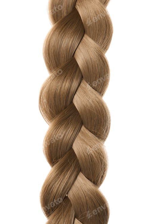 Preview: Beautiful long braid on white background. Healthy hair