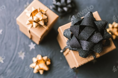 Preview: Christmas gift box on a black background.