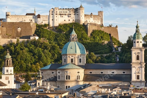Preview: PIcturesque Hohensalzburg fortress and Salzburg cathedral skyline. Salzburg , Austria
